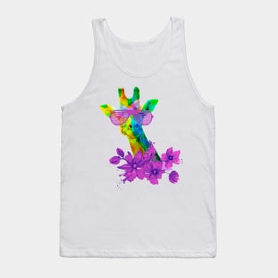 Neon Giraffe with Sunglasses Tank Top